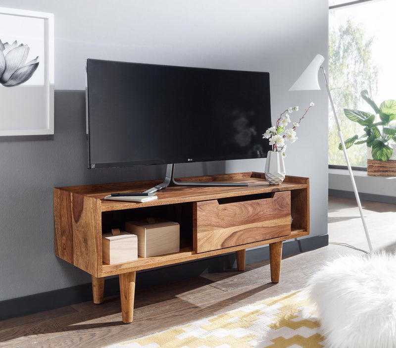 Lowboard Sheesham Massivholz 95x44x34cm TV-Kommode Schiebetür Modern
