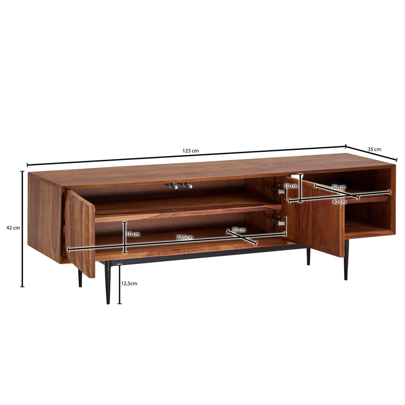 Lowboard Sheesham Massivholz 123x42x35cm TV-Kommode Modern Wohnzimmer