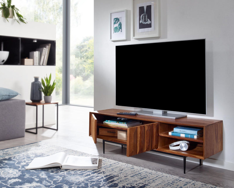 Lowboard Sheesham Massivholz 123x42x35cm TV-Kommode Modern Wohnzimmer
