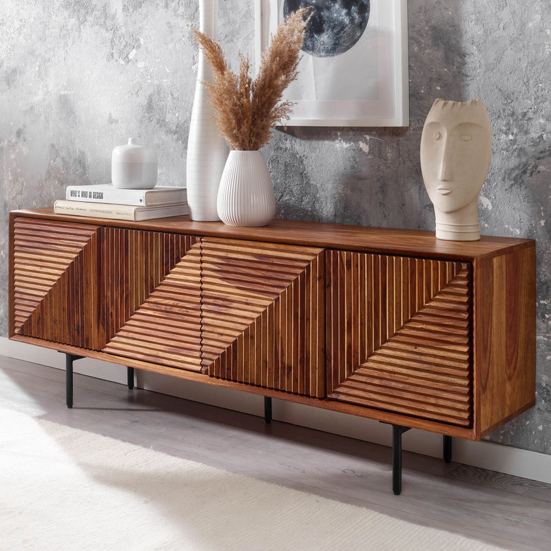Lowboard Sheesham Massivholz 140x54x33cm TV-Kommode 4 Türen Modern