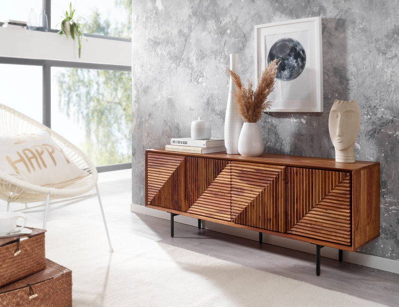 Lowboard Sheesham Massivholz 140x54x33cm TV-Kommode 4 Türen Modern