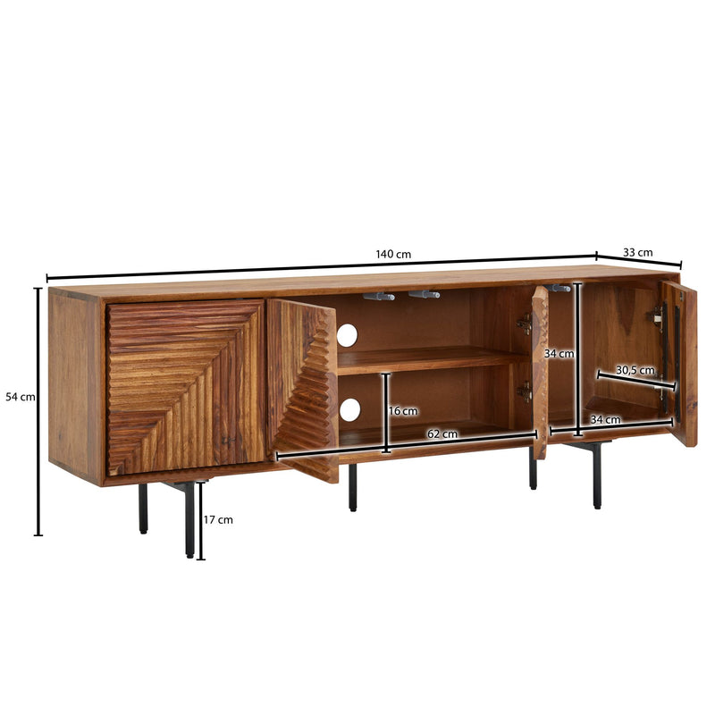 Lowboard Sheesham Massivholz 140x54x33cm TV-Kommode 4 Türen Modern