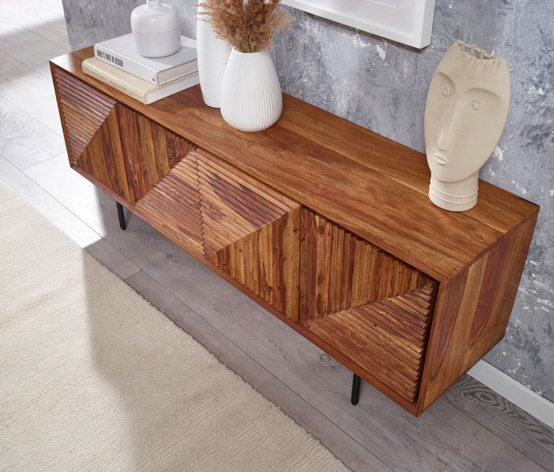 Lowboard Sheesham Massivholz 140x54x33cm TV-Kommode 4 Türen Modern