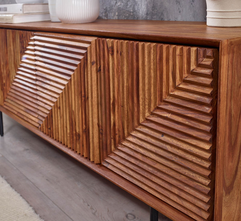Lowboard Sheesham Massivholz 140x54x33cm TV-Kommode 4 Türen Modern