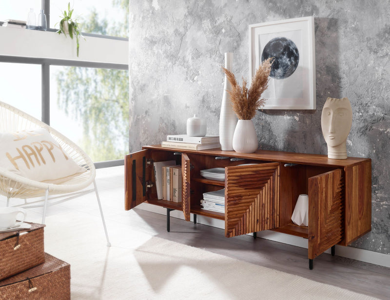 Lowboard Sheesham Massivholz 140x54x33cm TV-Kommode 4 Türen Modern