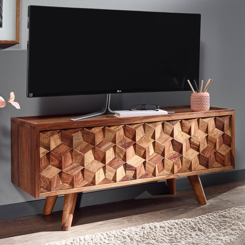 Lowboard Sheesham Massivholz 92x44x35cm TV-Kommode Klapptür Modern