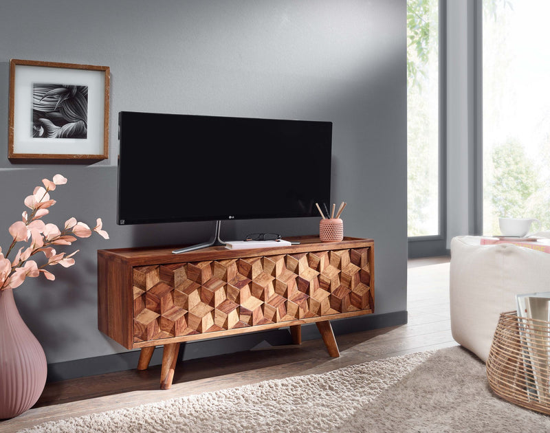 Lowboard Sheesham Massivholz 92x44x35cm TV-Kommode Klapptür Modern