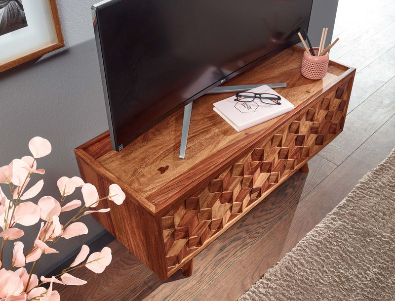 Lowboard Sheesham Massivholz 92x44x35cm TV-Kommode Klapptür Modern
