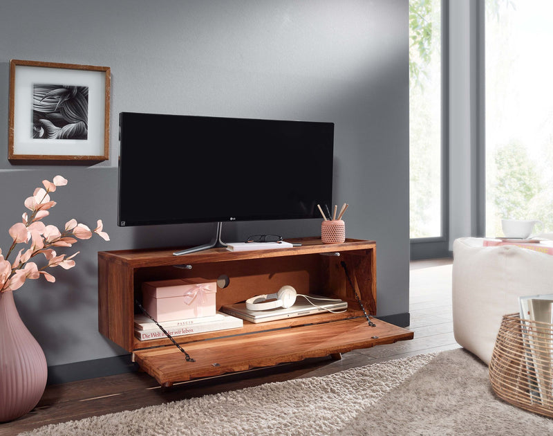 Lowboard Sheesham Massivholz 92x44x35cm TV-Kommode Klapptür Modern