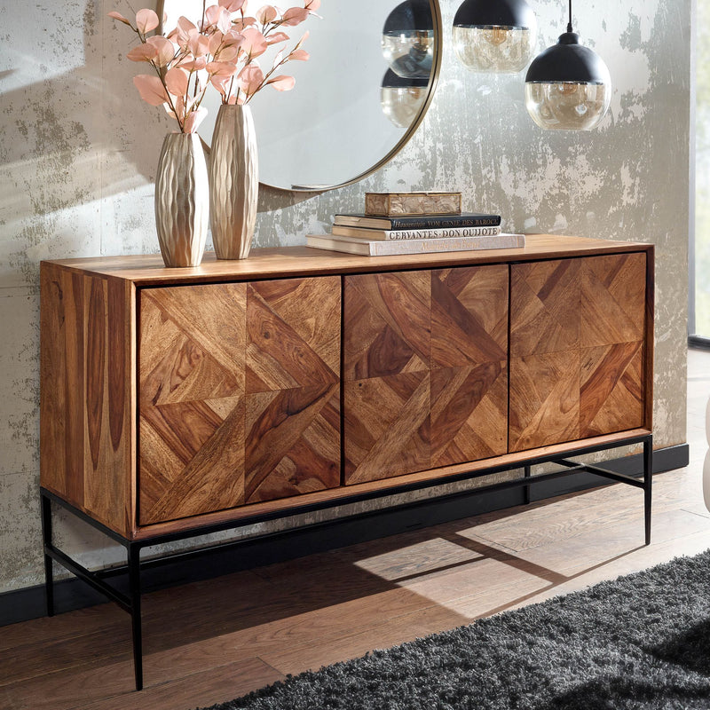 Sideboard Sheesham Massivholz Metall 123x70x45cm Industrial Modern
