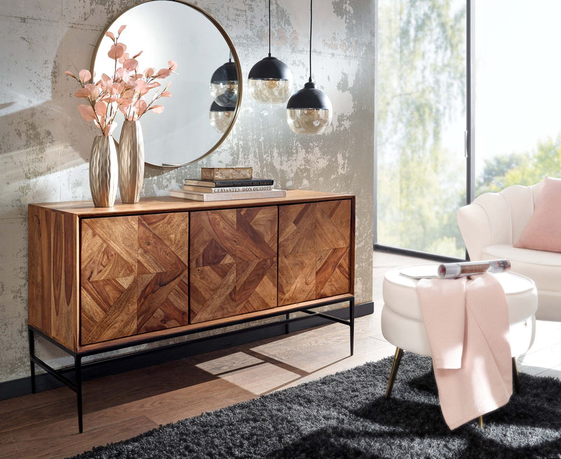 Sideboard Sheesham Massivholz Metall 123x70x45cm Industrial Modern