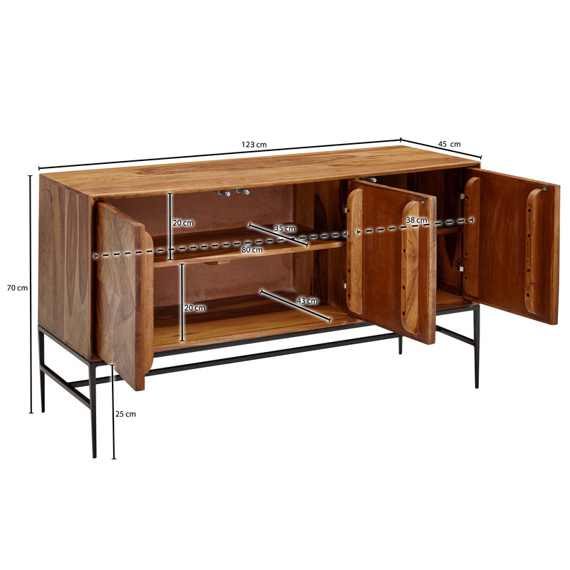 Sideboard Sheesham Massivholz Metall 123x70x45cm Industrial Modern