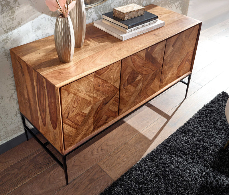 Sideboard Sheesham Massivholz Metall 123x70x45cm Industrial Modern