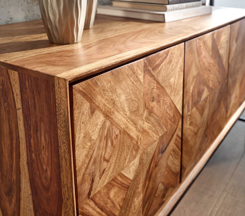 Sideboard Sheesham Massivholz Metall 123x70x45cm Industrial Modern