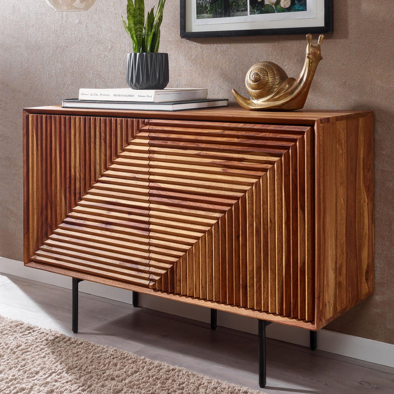Sideboard 100x71x40cm Sheesham Massivholz Metall Modern Wohnzimmer