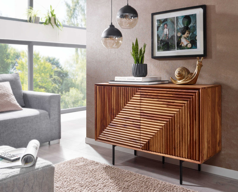 Sideboard 100x71x40cm Sheesham Massivholz Metall Modern Wohnzimmer