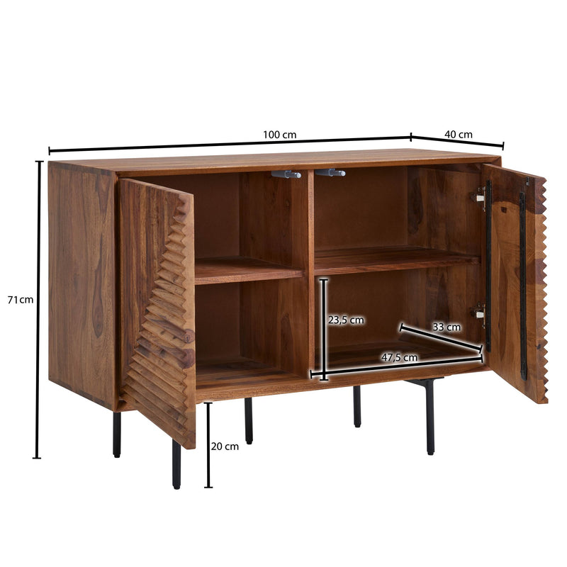 Sideboard 100x71x40cm Sheesham Massivholz Metall Modern Wohnzimmer