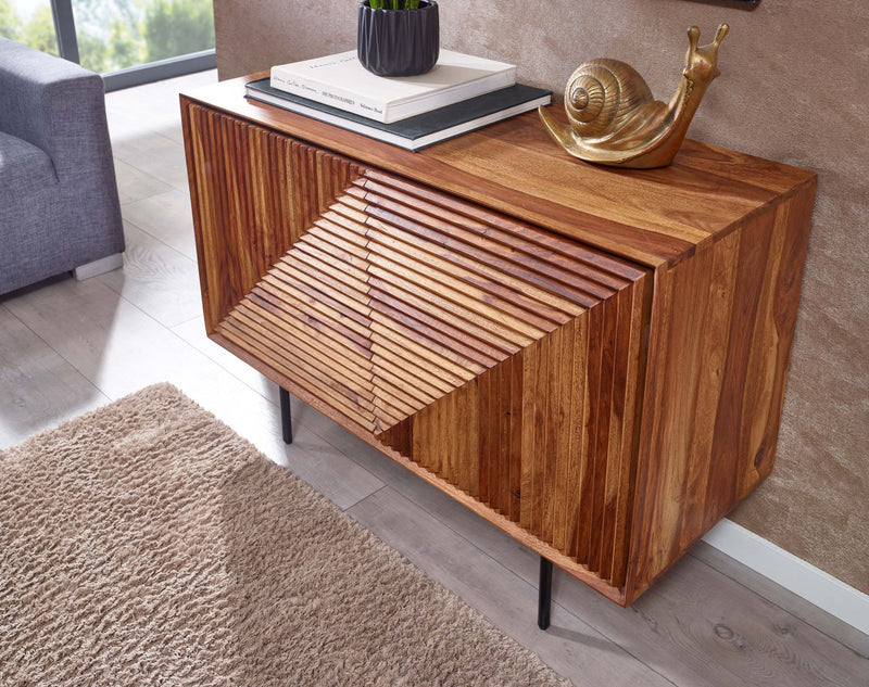 Sideboard 100x71x40cm Sheesham Massivholz Metall Modern Wohnzimmer