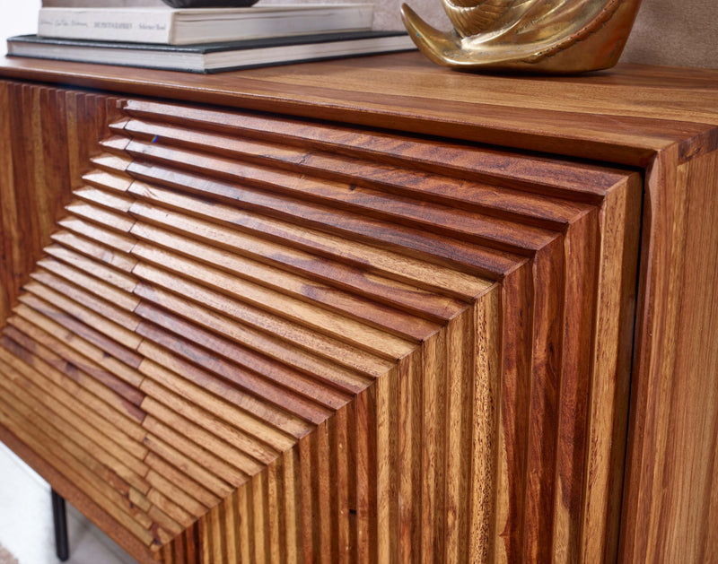 Sideboard 100x71x40cm Sheesham Massivholz Metall Modern Wohnzimmer