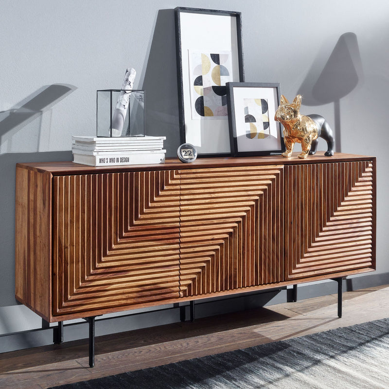 Sideboard 148x72x40cm Sheesham Massivholz Metall 3 Türen Modern