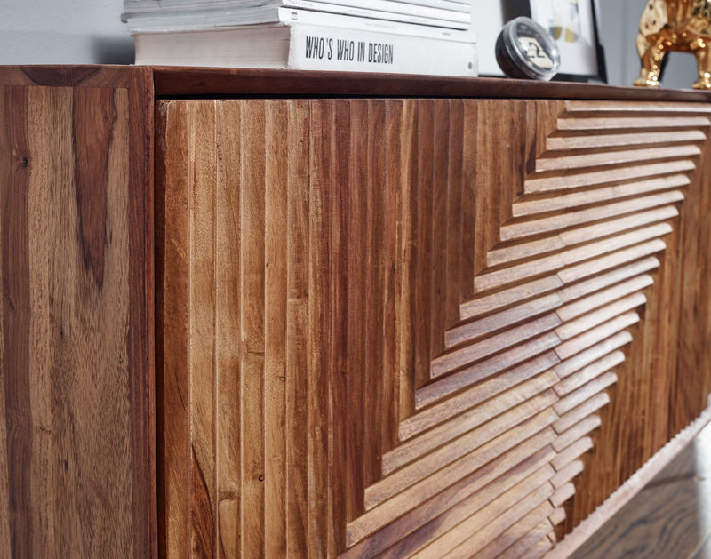 Sideboard 148x72x40cm Sheesham Massivholz Metall 3 Türen Modern