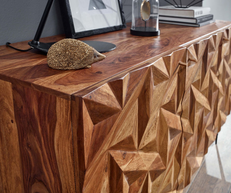 Sideboard 144x72x47cm Sheesham Massivholz Metall 3 Türen Modern