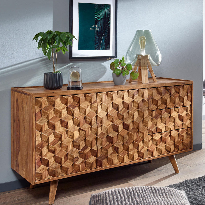 Sideboard 138x76x45cm Sheesham Massivholz Türen Schubladen Modern