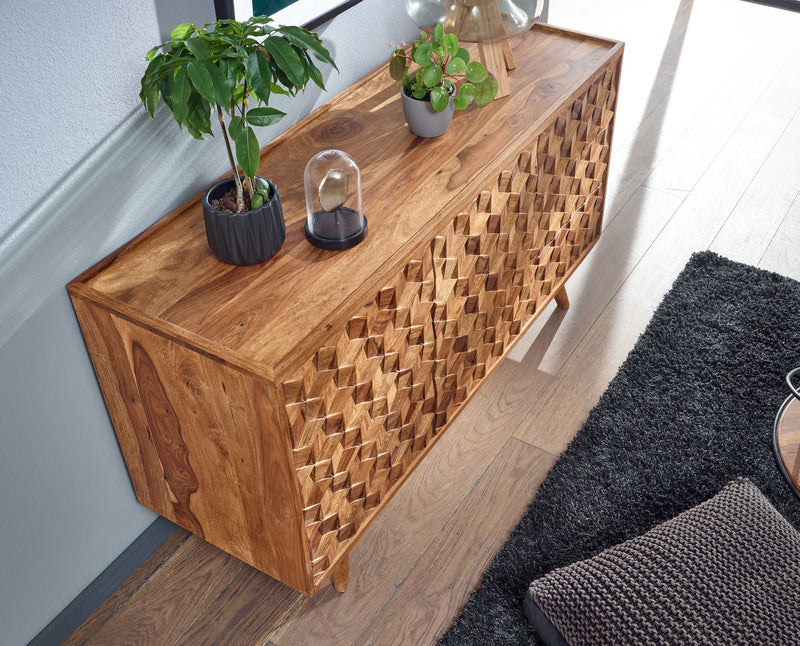 Sideboard 138x76x45cm Sheesham Massivholz Türen Schubladen Modern