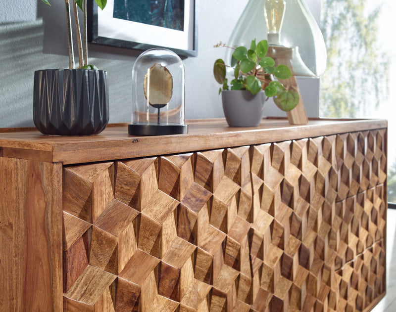 Sideboard 138x76x45cm Sheesham Massivholz Türen Schubladen Modern