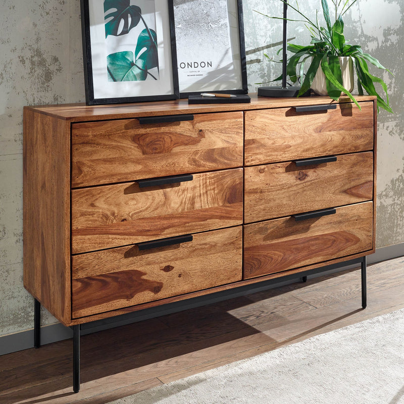 Kommode Sheesham Massivholz Metall Industrial Sideboard 117x80x42 cm