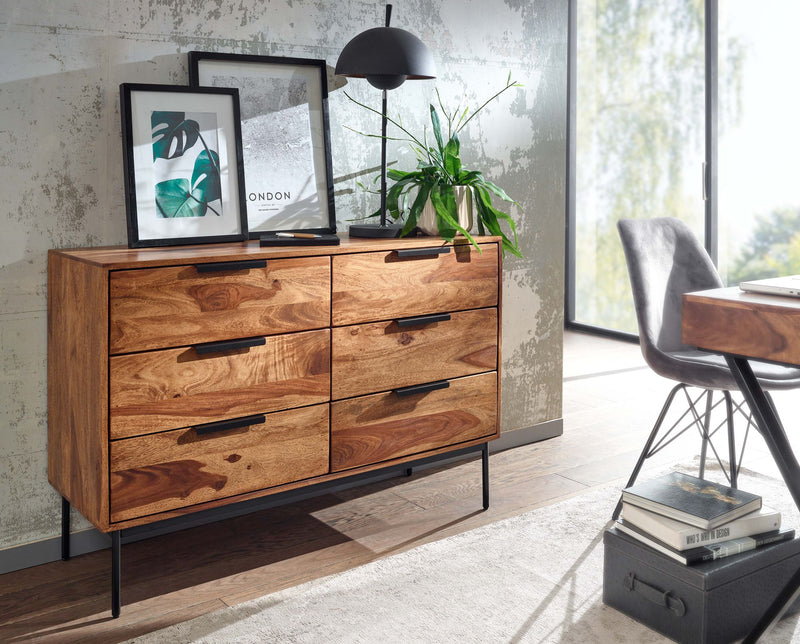 Kommode Sheesham Massivholz Metall Industrial Sideboard 117x80x42 cm