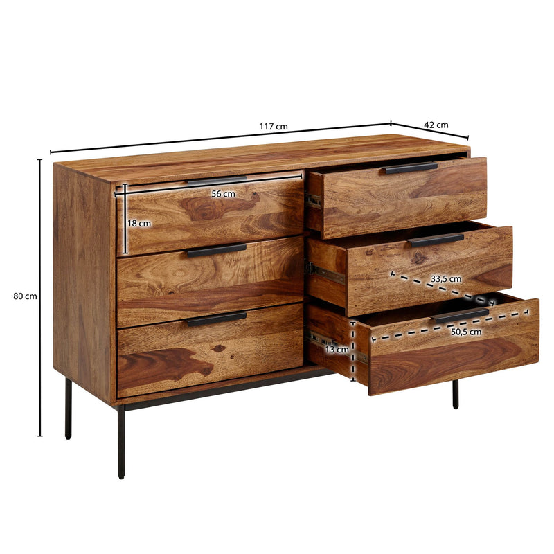 Kommode Sheesham Massivholz Metall Industrial Sideboard 117x80x42 cm