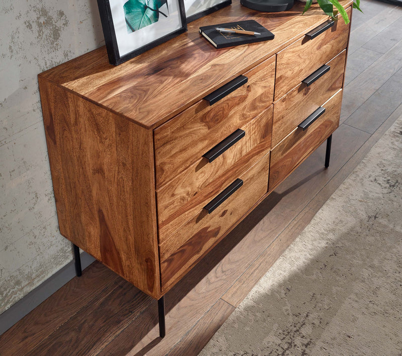 Kommode Sheesham Massivholz Metall Industrial Sideboard 117x80x42 cm