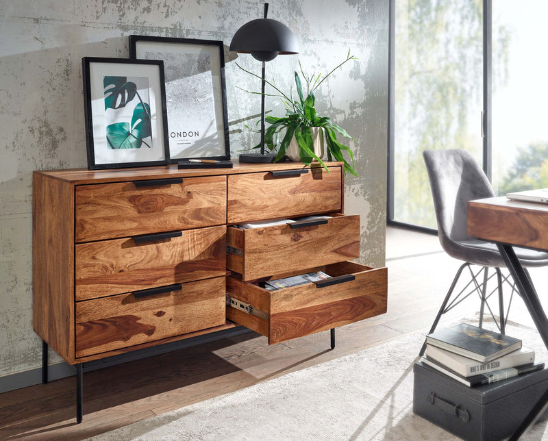 Kommode Sheesham Massivholz Metall Industrial Sideboard 117x80x42 cm
