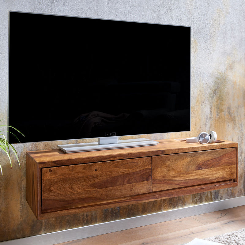 Lowboard Sheesham Massivholz 108x25x34cm Hängend TV-Schrank Braun
