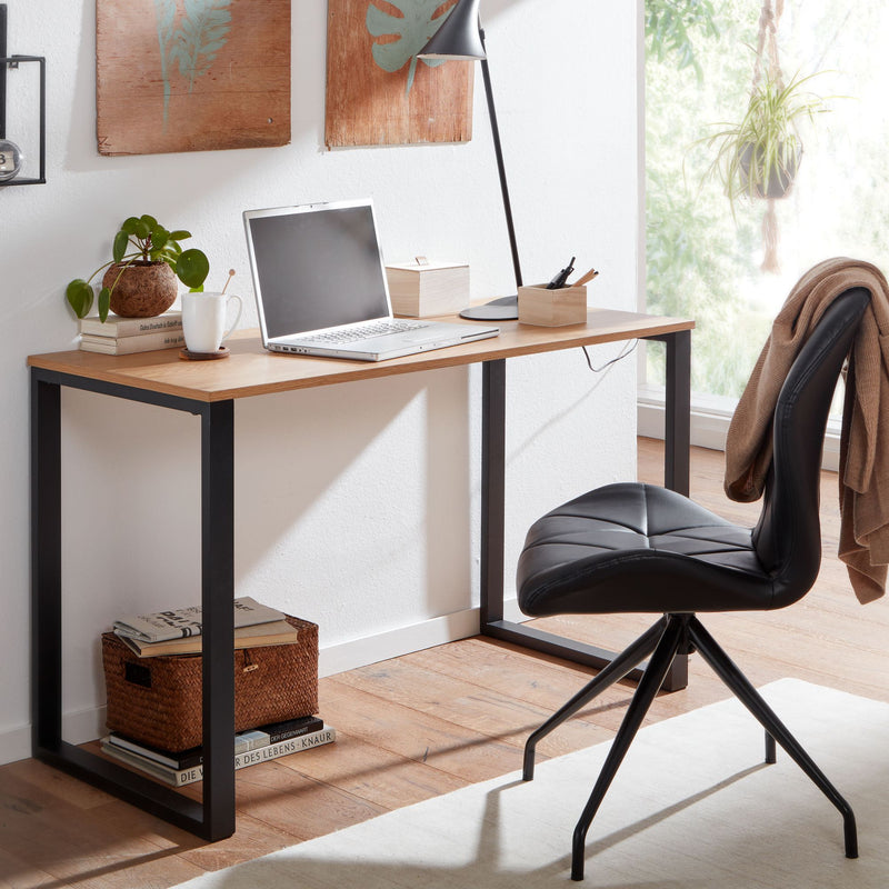 Schreibtisch 120x60x76cm Eiche-Dekor Schwarz Metallbeine Homeoffice