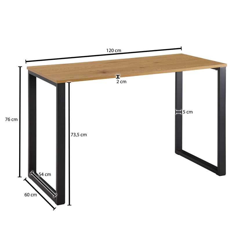 Schreibtisch 120x60x76cm Eiche-Dekor Schwarz Metallbeine Homeoffice