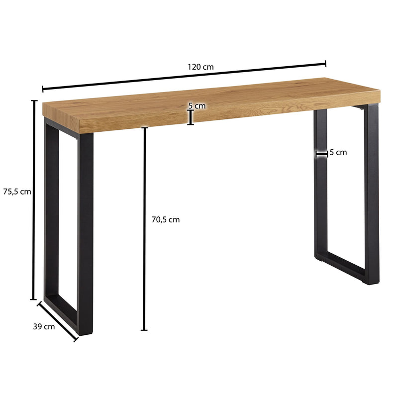 Konsolentisch Eiche-Dekor Schwarz 120x39x75,5cm Metallbeine Flur