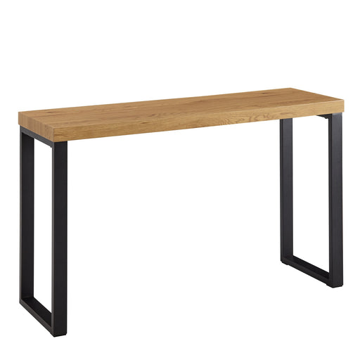 Konsolentisch Eiche-Dekor Schwarz 120x39x75,5cm mit Eichenholzplatte und schwarzem Metallgestell in Gesamtansicht.