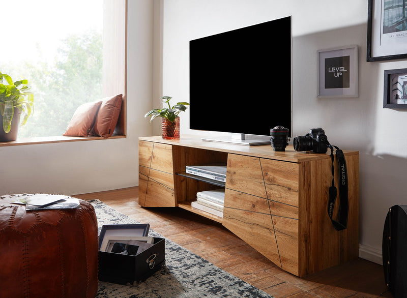 Lowboard Eiche-Dekor 160x50x40cm TV-Kommode 2 Türen Modern Wohnzimmer