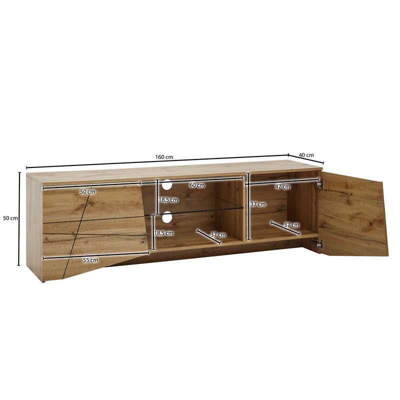 Lowboard Eiche-Dekor 160x50x40cm TV-Kommode 2 Türen Modern Wohnzimmer