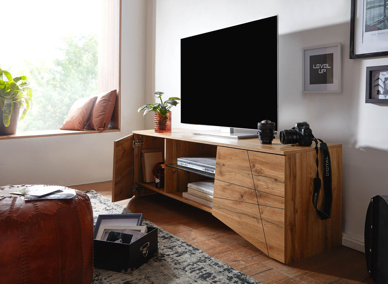 Lowboard Eiche-Dekor 160x50x40cm TV-Kommode 2 Türen Modern Wohnzimmer