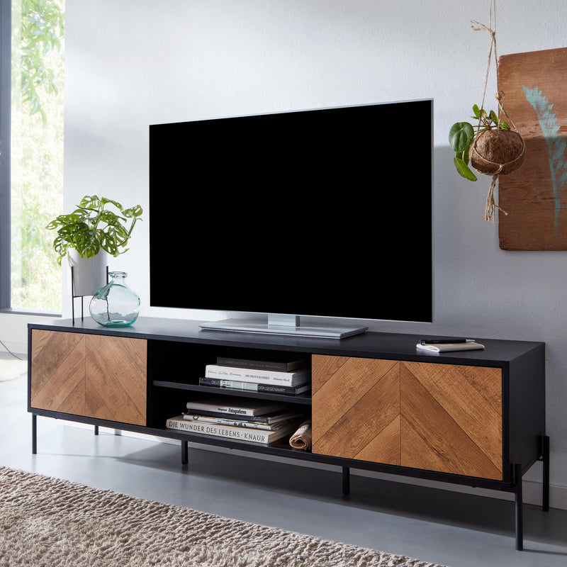 Lowboard TV-Schrank 163x45x40cm Holz Eiche-Dekor Schwarz Modern