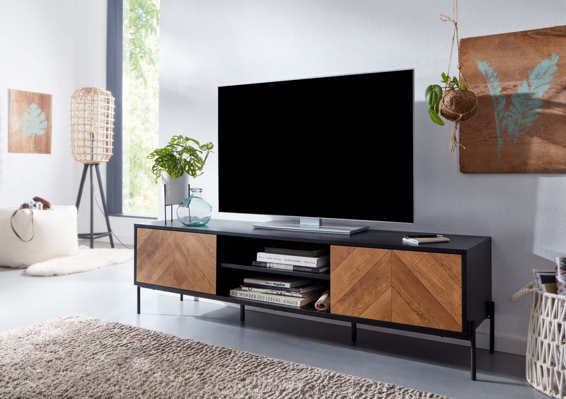Lowboard TV-Schrank 163x45x40cm Holz Eiche-Dekor Schwarz Modern