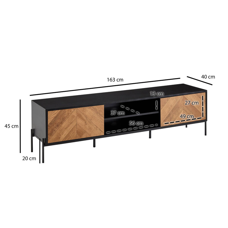 Lowboard TV-Schrank 163x45x40cm Holz Eiche-Dekor Schwarz Modern