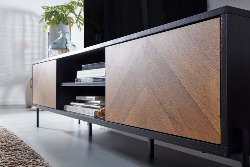 Lowboard TV-Schrank 163x45x40cm Holz Eiche-Dekor Schwarz Modern