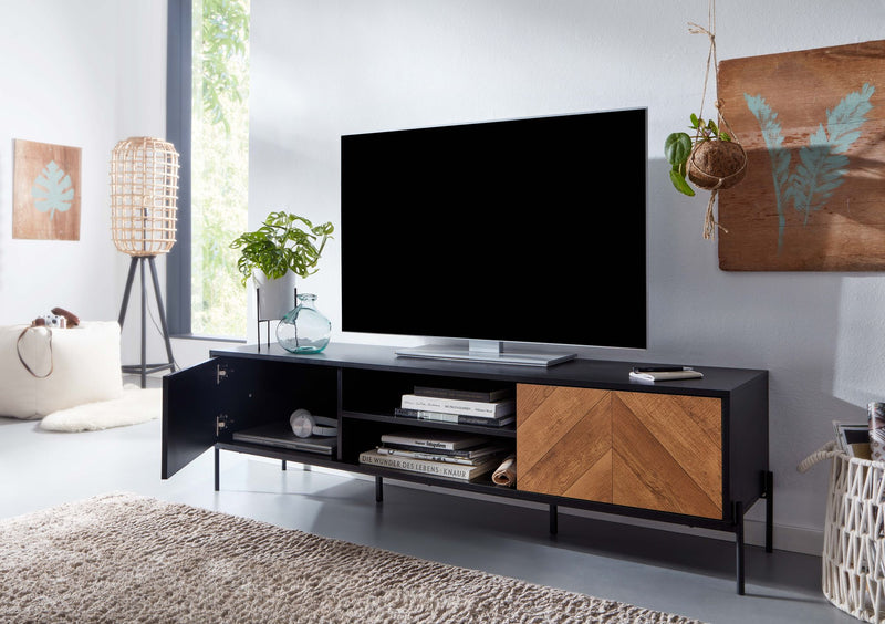 Lowboard TV-Schrank 163x45x40cm Holz Eiche-Dekor Schwarz Modern