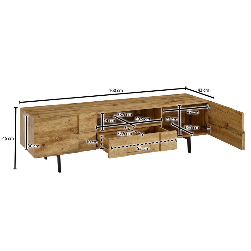 Lowboard Eiche-Dekor 160x46x43cm TV-Kommode 2 Türen Modern