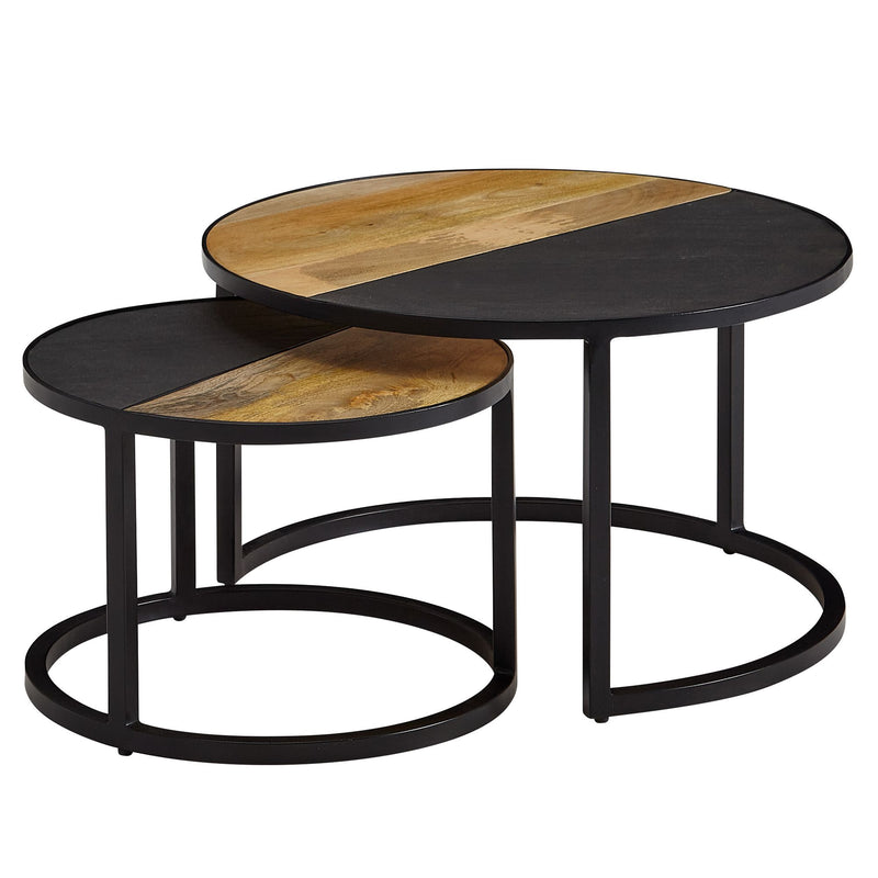 Couchtisch 2er Set Mango Massivholz Steinoptik Rund Modern Metall