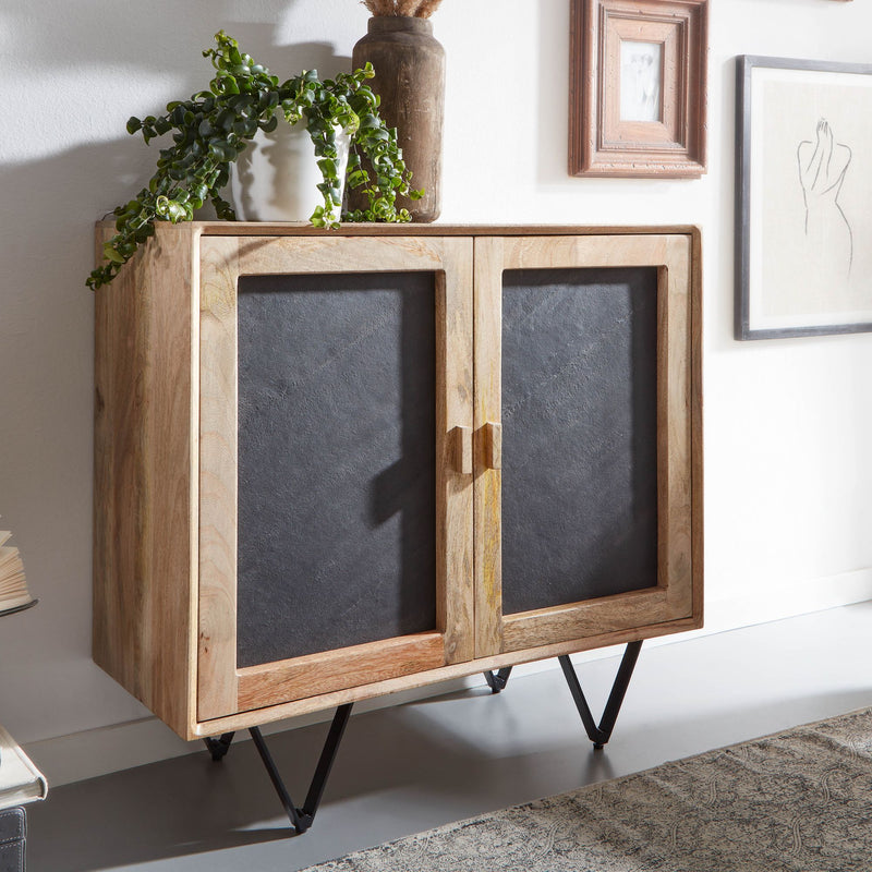Sideboard 80x75x35cm Mango Massivholz Steinoptik Braun Metallgestell
